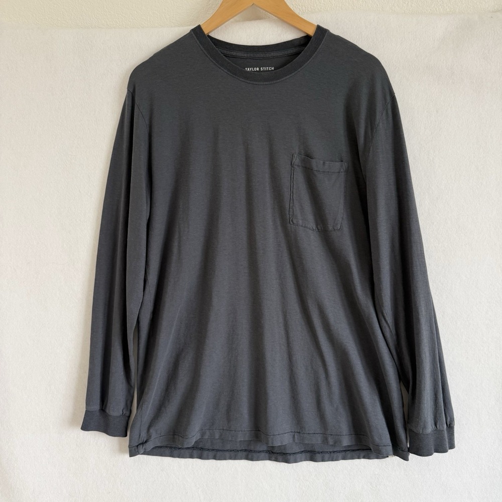 Taylor Stitch Hemp Blend L/S T Shirt Sz 44 Grey Pocket Organic Cotton Huckberry